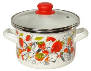 Кастрюля цилиндр. белая с деколью «Клубника»