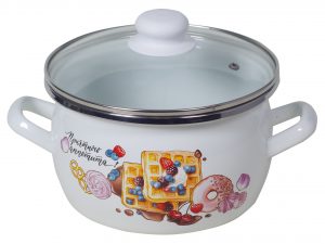 Кастрюля сфера белая с деколью «Десерт»