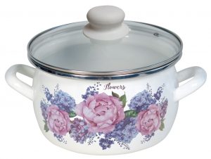 Кастрюля сфера белая с деколью «Гортензия»