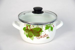 Кастрюля сфера белая с деколью «Абстр. зел.»