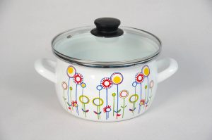 Кастрюля сфера белая с деколью «Луг. цветы»