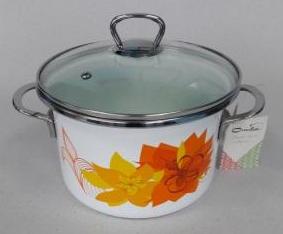 Кастрюля цилиндр. белая с деколью «Абстр. оранж.»