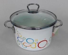 Кастрюля цилиндр. белая с деколью «Пузыри цветные»