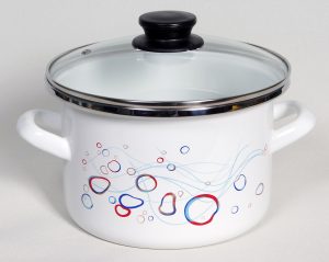 Кастрюля цилиндр. белая с деколью «Пузыри цветные»