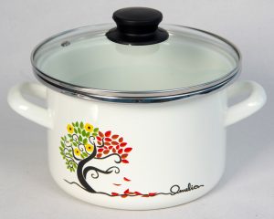 Кастрюля цилиндр. белая с деколью «Омелия»