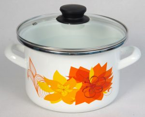 Кастрюля цилиндр. белая с деколью «Абстракция оранжевая»