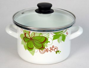 Кастрюля цилиндр. белая с деколью «Абстракция зеленая»