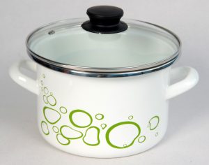 Кастрюля цилиндр. белая с деколью «Пузыри зеленые»