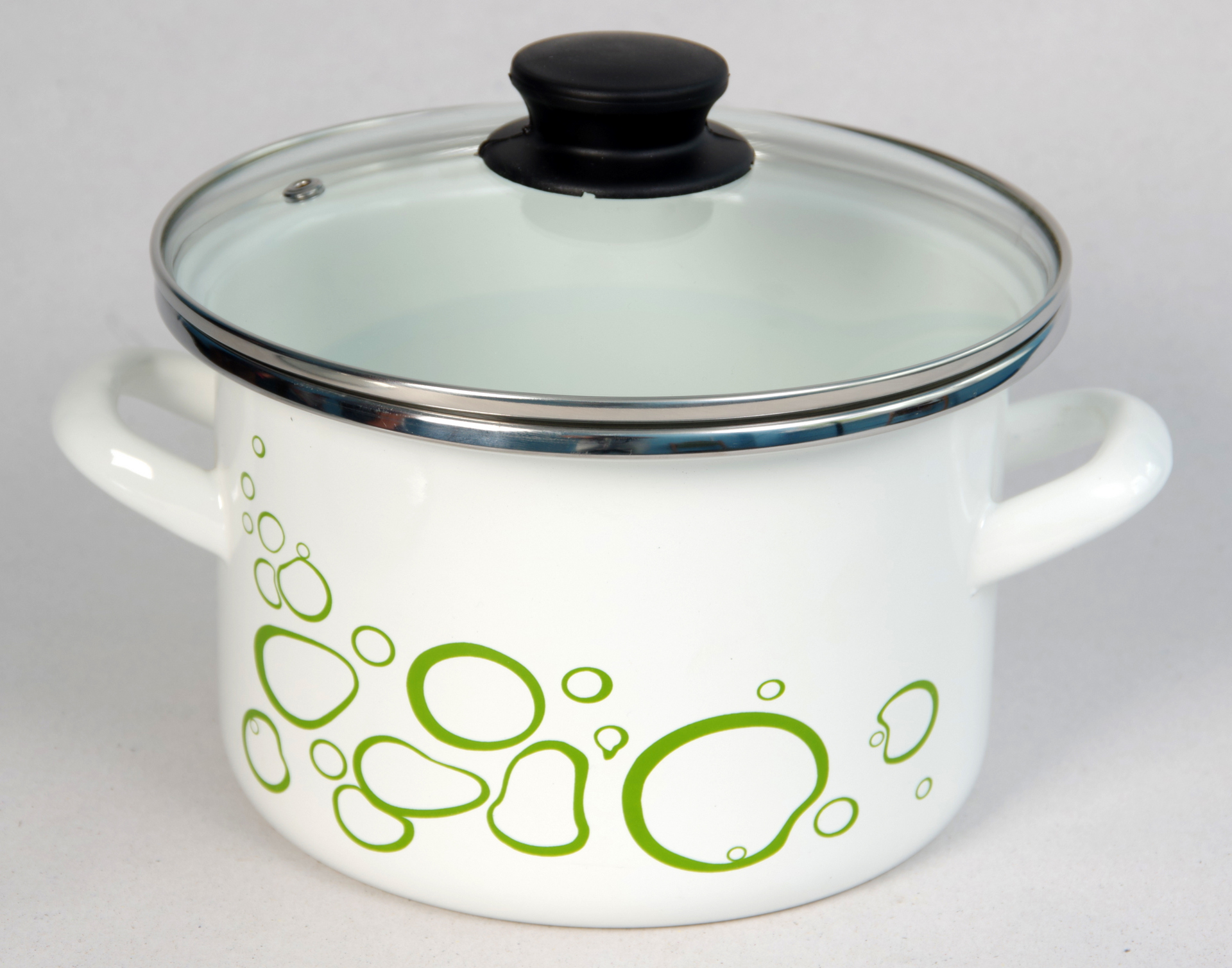 Кастрюля цилиндр. белая с деколью «Пузыри зеленые»