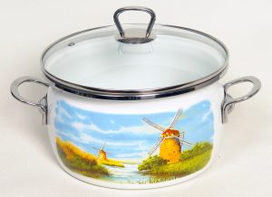 Кастрюля сфера белая с деколью «Мельница»